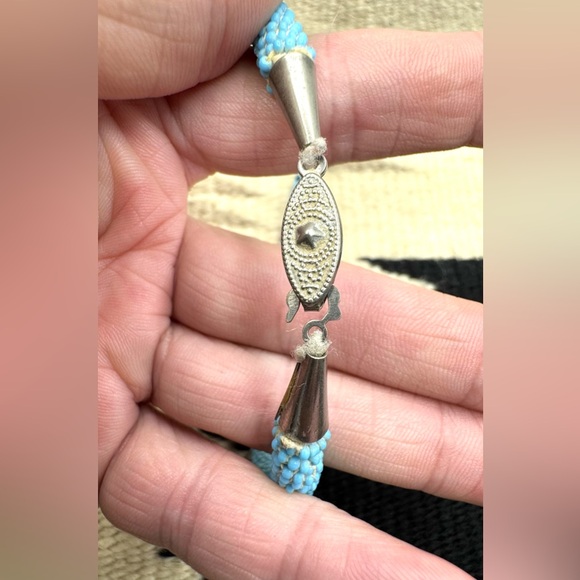 Navajo Native American Multi Color Seed Bead Choker Necklace Sterling Earrings - Picture 4 of 4